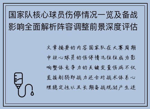 国家队核心球员伤停情况一览及备战影响全面解析阵容调整前景深度评估 国家队核心球员伤停情况一览及备战影响全面解析阵容调整前景深度评估